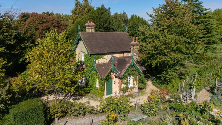 An aerial view of Polesden Garden Cottage, in the gardens at Polesden Lacey, Surrey